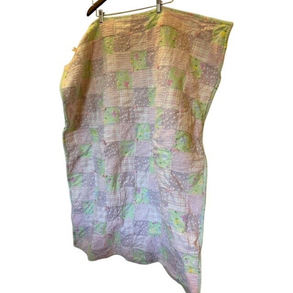 Handcrafted Patchwork Baby Quilt Pastel Pink Green Butterfly Floral Gingham